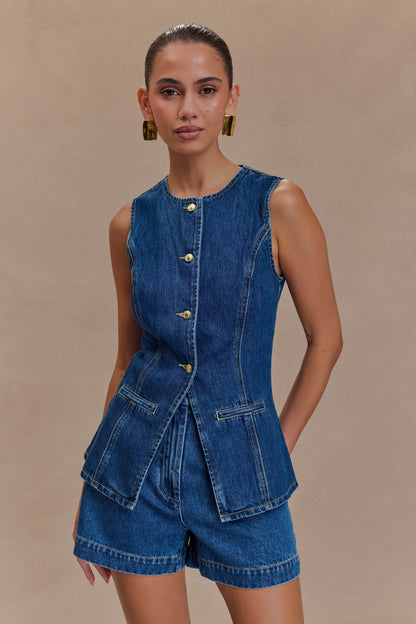 Camisa Abel de mezclilla azul oscuro con botones