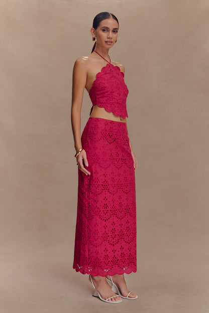 Top halter Kensley de broderie color fruta del dragón