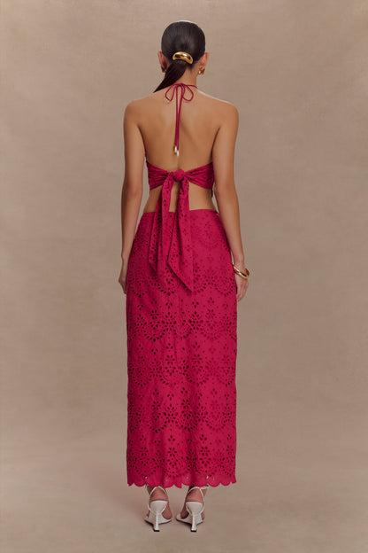 Top halter Kensley de broderie color fruta del dragón