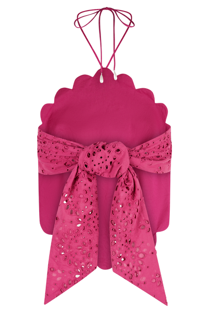 Top halter Kensley de broderie color fruta del dragón