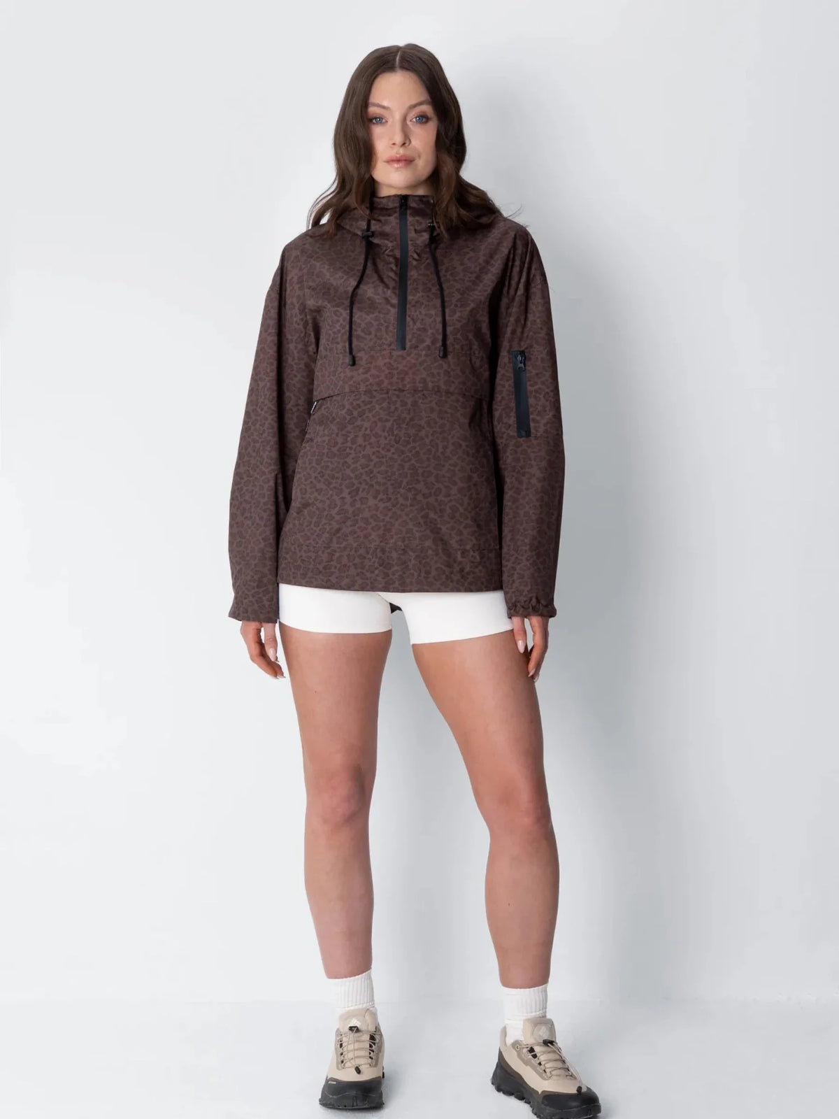 Sudadera impermeable con capucha y estampado de leopardo de corte holgado STM-TEX™