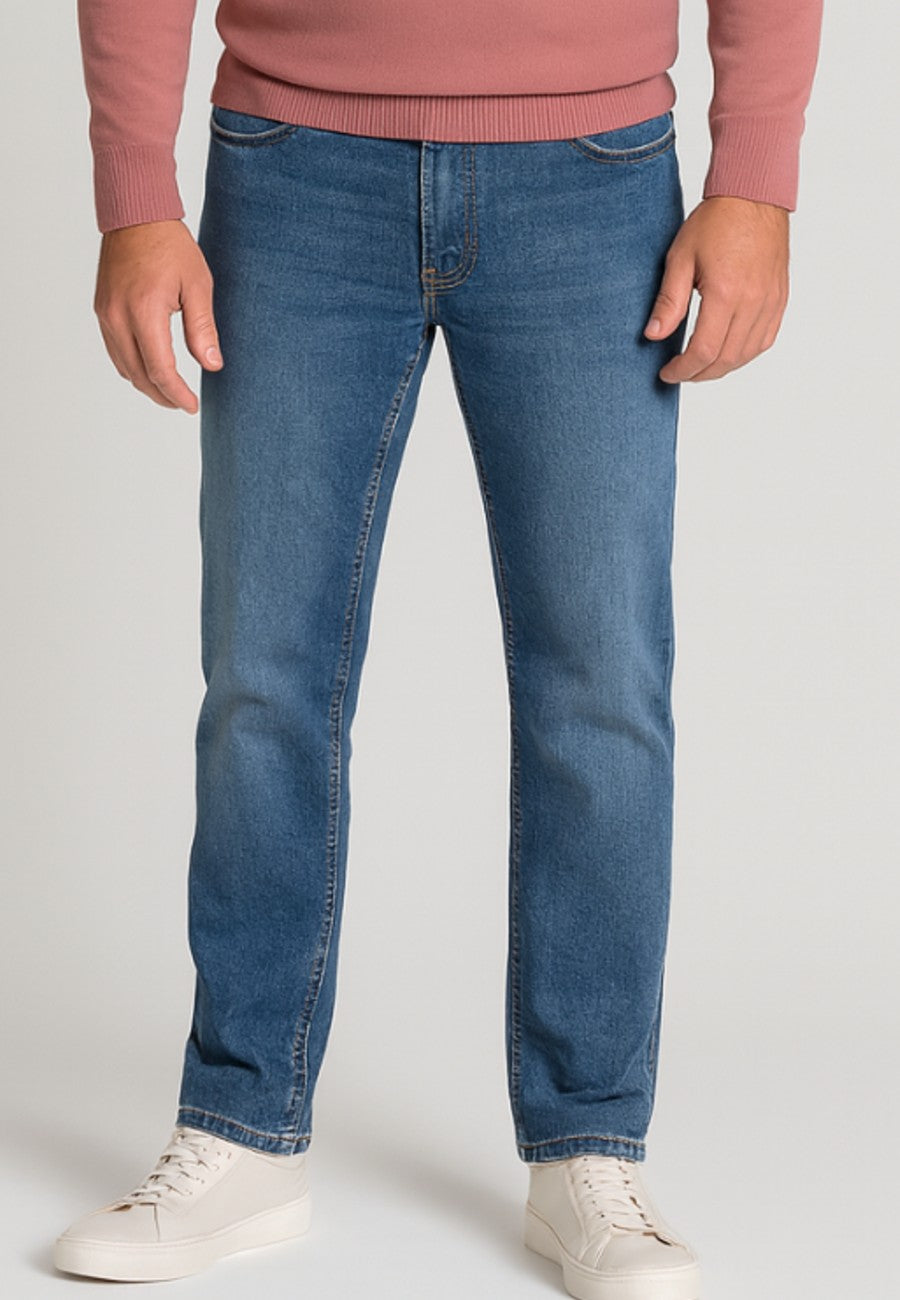 Pantalón vaquero de tiro alto con efecto desgastado T'estimu 117 - Azul medio