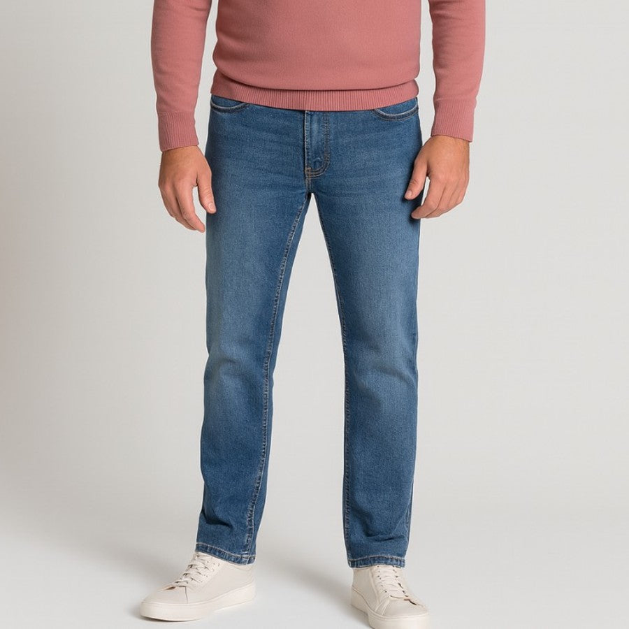 Pantalón vaquero de tiro alto con efecto desgastado T'estimu 117 - Azul medio