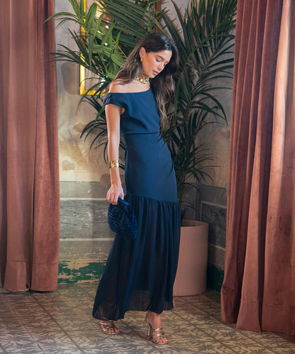 Vestido Imena elegante en azul marino