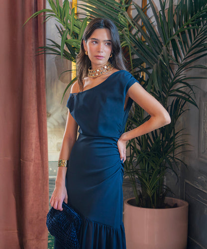 Vestido Imena elegante en azul marino