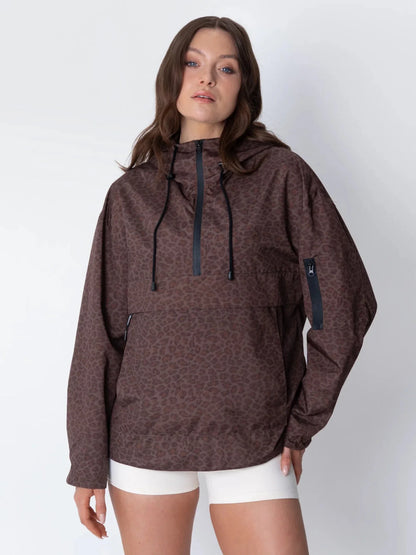 Sudadera impermeable con capucha y estampado de leopardo de corte holgado STM-TEX™